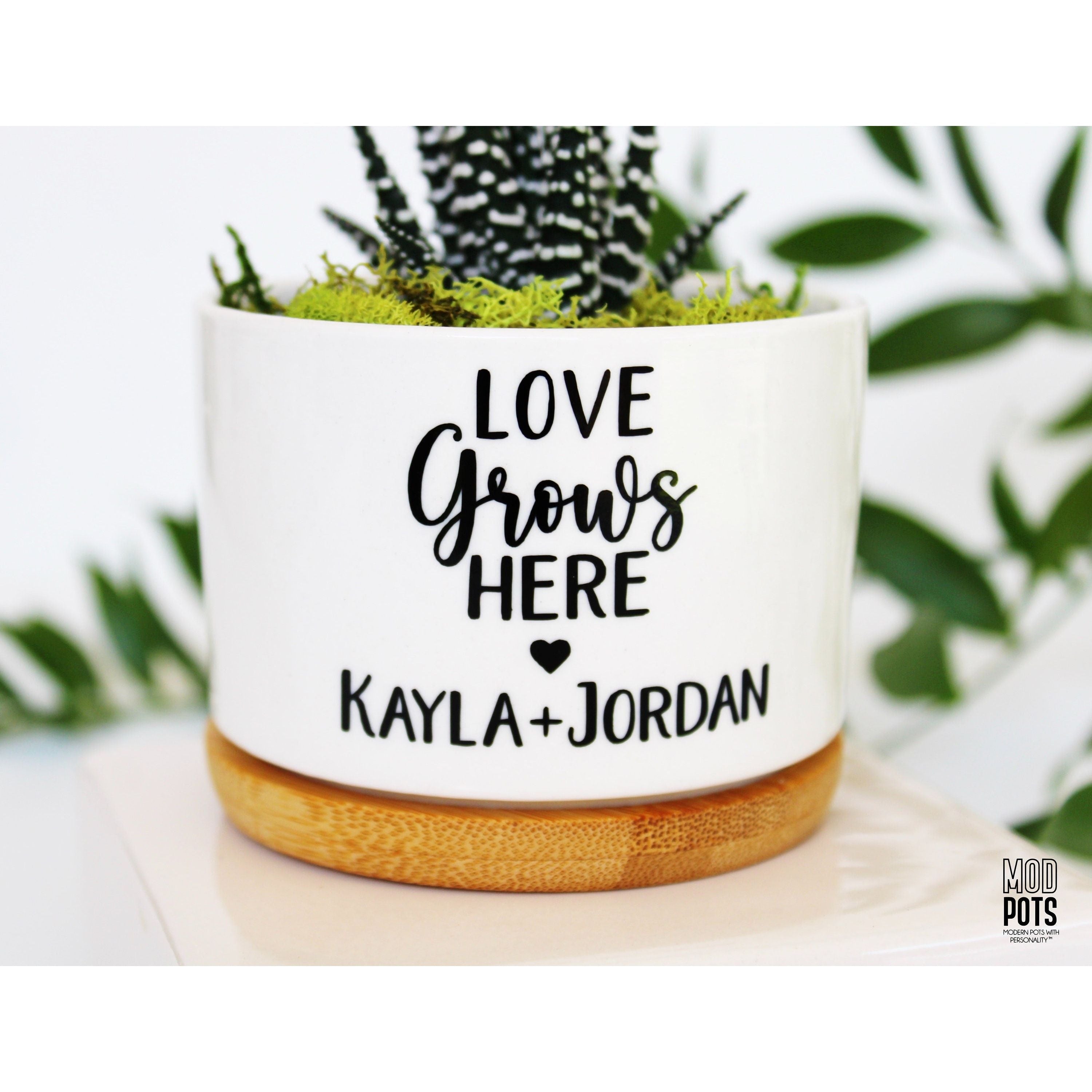 love grows here plant pot Love Grows Here Personalized Couple Gift – Mod Pots Shop