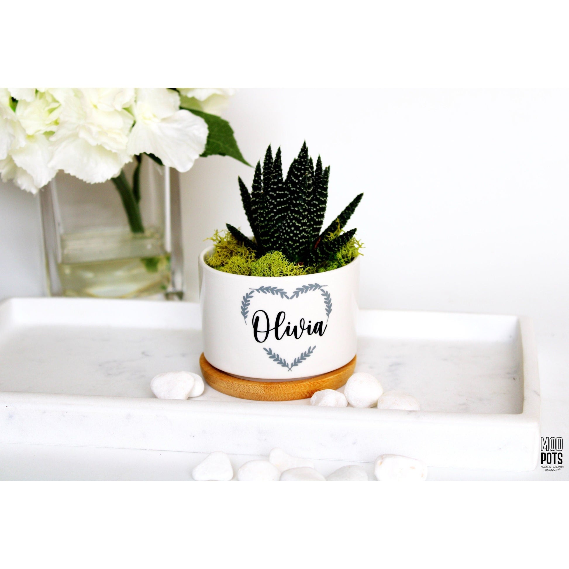 personalized succulent pot Name in Heart Shaped Wreath – Mod Pots Shop